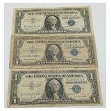 3 Silver Certificate One Dollar Bank Notes 1957