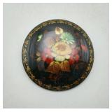 Soviet Russian Floral Fedoskino Style Brooch Pin