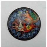 Lacquer Russkiia Russian Troika Brooch Pin SIGNED