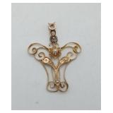 10k Gold Antique Art Nouveau Filigree Pendant 1.3g