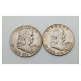 Ben Franklin Silver Half Dollar US Coins 1957 & 51