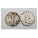 Walking Liberty & Ben Franklin Silver Half Dollar