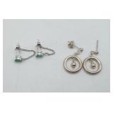 Sterling Silver Green Gemstone Earrings & Hoop 2pc