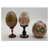 Wooden Painted Russian Signed Pysanky Eggs