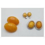 3 Sets Butterscotch Baltic Amber Earrings Clip On
