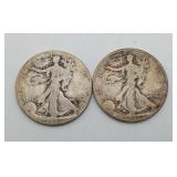 2 Walking Liberty Silver Half Dollars 50 Cent Coin