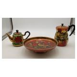 Khokhloma Russian Painted Teapots & Bowl