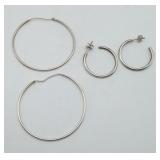 Sterling Silver Large Hoop Earrings 2 sets 9.8grms