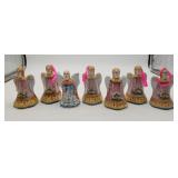 Russian Glazed Pottery Angel Bells Slavic 7pcs