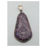 Charoite Purple Cabachon Pendant Silver Tone