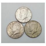 3 Kennedy Half Dollars 40% Silver 65 67 69