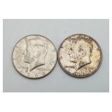 2- 1966 Kennedy Silver Half Dollar 40% US Coins