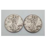 2 Walking Liberty Silver Half Dollars 1942 43 Coin