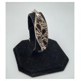 Silver Filigree Garnet Cuff Bracelet