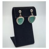Malachite Teardrop Silver Bezel Earrings