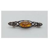 Sterling Silver Amber Brooch Pin