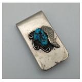 Native American Nickel Silver Turquoise $ Clip