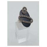 Sterling Silver Marcasite Onyx Ring Deco Style