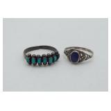 2 Sterling Silver Rings Turquoise & Lapis