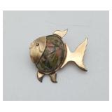 Gold FILLED Unakite Carved Fish Brooch Pin