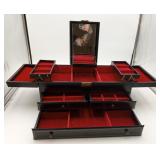 1960's Black Leatherette Jewelry Box MCM Fold Out