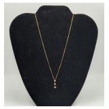 14k Gold Necklace 3 Princess Cut Diamond Pendant
