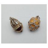 2 Russian Egg Pendant Enamel Rhinstone Accent