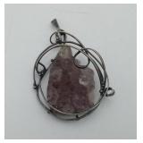 Silver Natural Ameythst Crystal Wire Wrap Pendant
