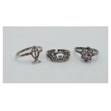 Irish Celtic Sterling Silver Ring & Pink Stone 3pc