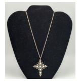 Sterling White Opal Cross Pendant Necklace