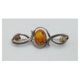 Sterling Silver Amber Brooch Pin