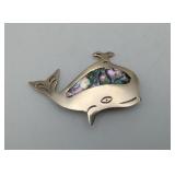 Alpaca Silver Abalone Whale Brooch Pin