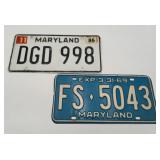 2 Vintage Maryland License Plates 1969 & 1980's