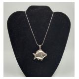 925 Double Sided Puff Blowfish Pendant  Necklace