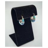 Sterling 925 Turquoise Lapis Hoop Earrings