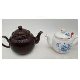 Blue Flower & Brown Pottery Teapots England