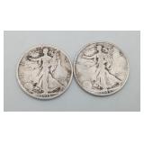 2 Walking Liberty Silver Coins