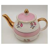 Gibson Hector Pink Band Gold Trim Floral Teapot