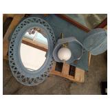 1970's Wicker Lamps& Plastic Frame Oval Mirror
