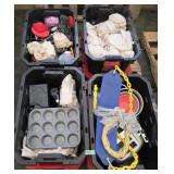 4 Husky 15 Gallon Plastic Tote with Kitchen Wares