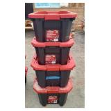 4 Lidded Husky Plastic Totes 2-25 Gallon 2-15 Gal