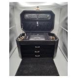 Vintage Black FAUX Crocodile Jewelry Box & Content