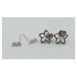 2 Sterling Silver Earrings Hoops & CZ Stones