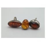 3 Baltic Amber Silver Rings