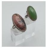 2 Silver Ring Jasper & Green Agate Gemstones