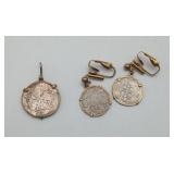 Silver Coin Earrings & Pendant