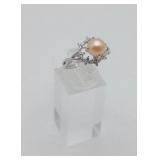 Sterling Silver Cultured Pearl & CZ Dinner Ring