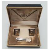 Vintage Swank Silver Color Cuff Link Tie Bar Box