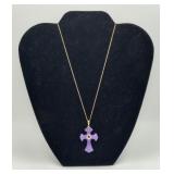 14K Lavender Jade and Amethyst Cross Necklace