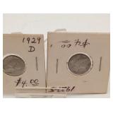 Silver Mercury Dimes 1927-s & 1929-d